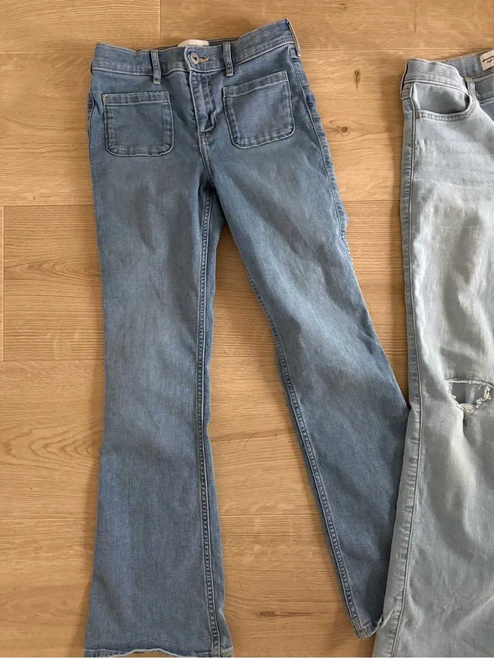 abercrombie kids light blue & medium blue flared denim jeans duo
